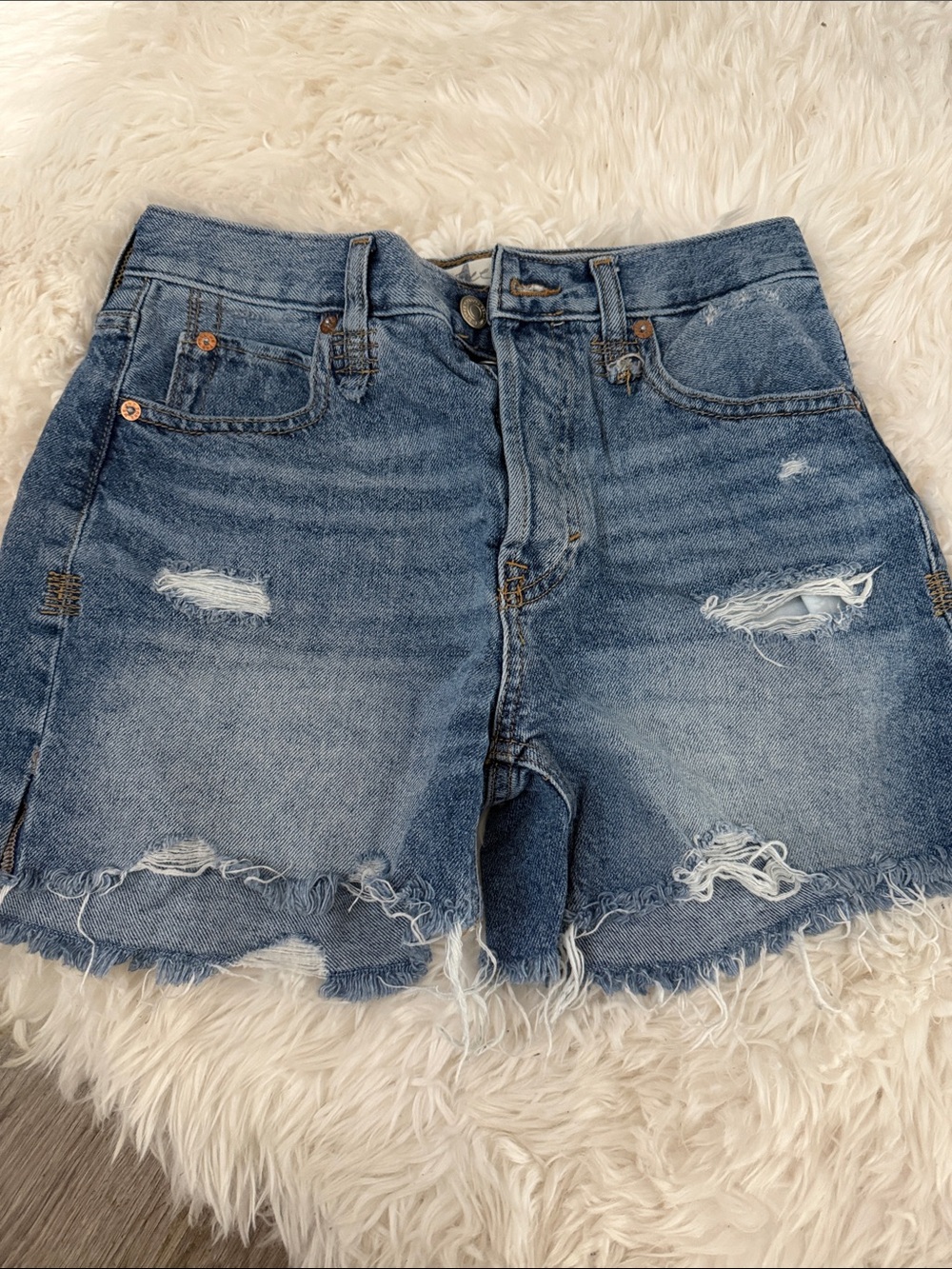 We The Free Distressed High-Rise Denim Shorts - Blue
